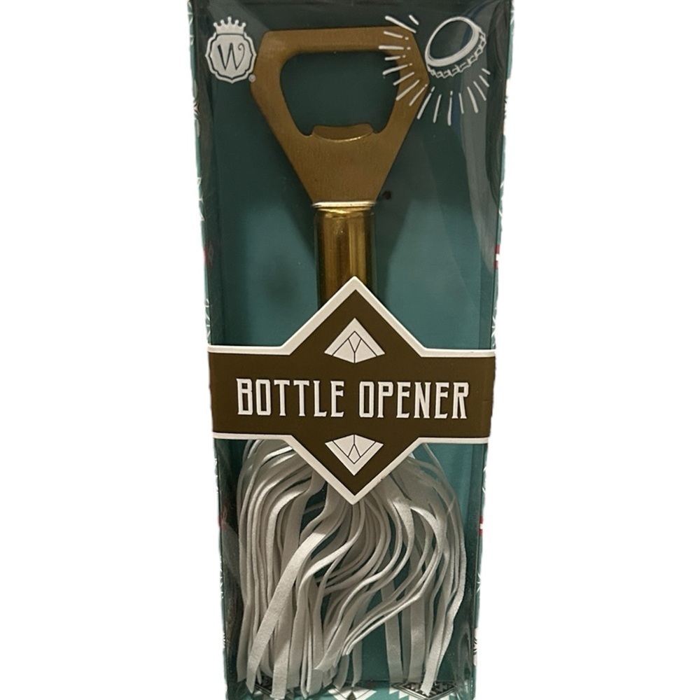 Wild Eye 7.5" Gold and White Tasseled Metal Bottle Opener